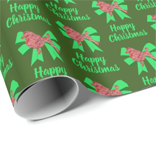 Poodle Niedlicher Weihnachtshund & Green Bow Green Geschenkpapier (Rolleneckpunkt)