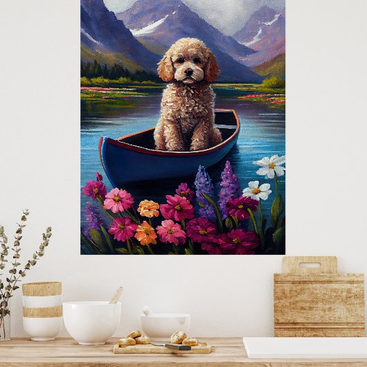 Poodle on a Paddle: Ein Landschaftliches Abenteuer Poster (Küche)