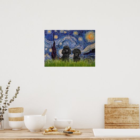 Poodle Pair (schwarz) - Starry Night Poster (Küche)