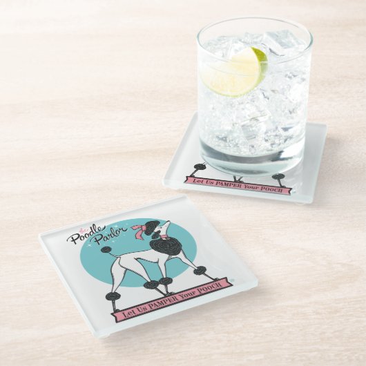 Poodle Parlor Glasuntersetzer (Schrägansicht)