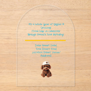 Poodle Party Pup” – 1. Geburtstag des kleinen Jung Acryleinladungen