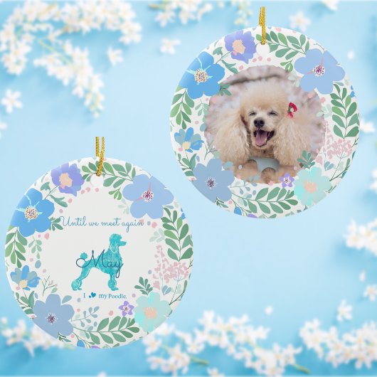Poodle Pastel Blue Wreath Custom Photo Memorial Keramik Ornament