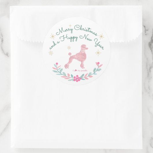Poodle Pastel Pink Gift Wrap - Personal Text Runder Aufkleber (Tasche)