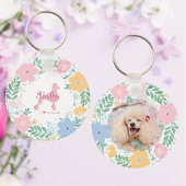 Poodle Pastel Pink Silhouette with Flower Wreath Schlüsselanhänger