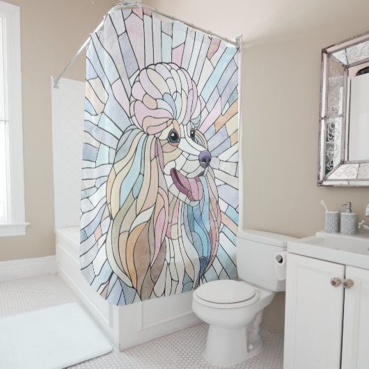 Poodle - pastellfarbene Mosaik Duschvorhang (Beispiel)