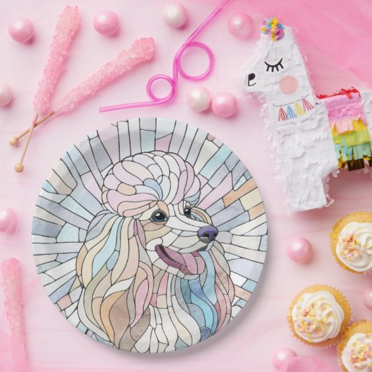 Poodle - pastellfarbene Mosaik Pappteller (Party)