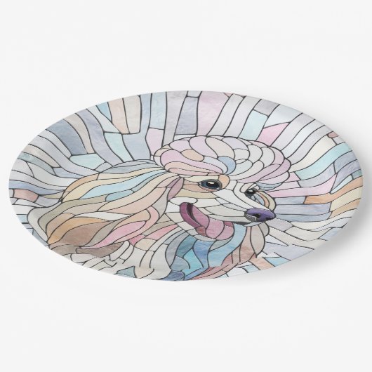 Poodle - pastellfarbene Mosaik Pappteller (Schrägansicht)