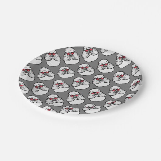 Poodle Pattern Funny Pappteller (Schrägansicht)