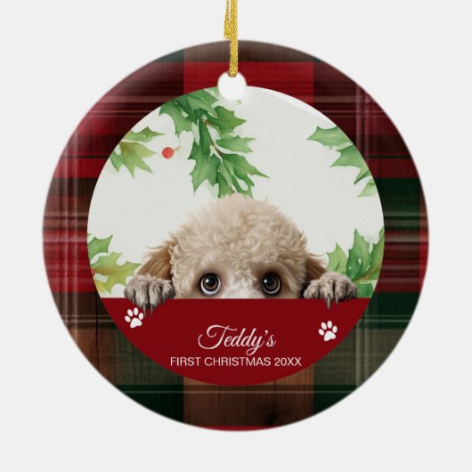 Poodle Personalisiert First Christmas Keramik Ornament (Hinten)