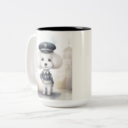 Poodle Police Force ...Pfoten in Aktion Zweifarbige Tasse (Vorderseite Links)