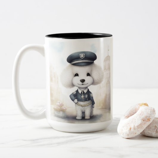 Poodle Police Force ...Pfoten in Aktion Zweifarbige Tasse (Mit Donut)