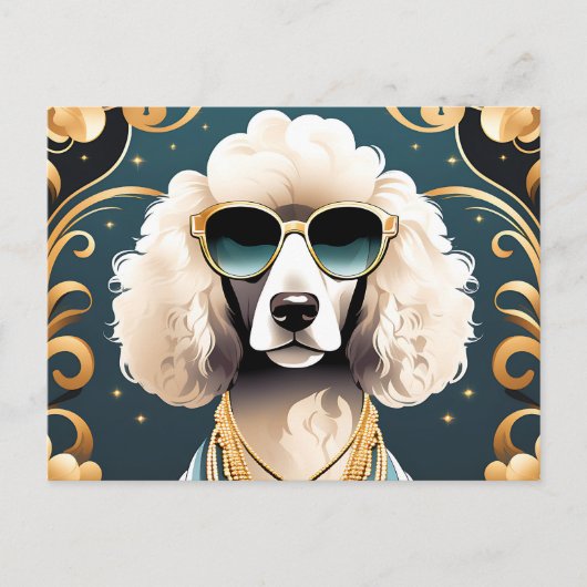 Poodle Portrait mit Sonnenbrille Postkarte (Vorderseite)