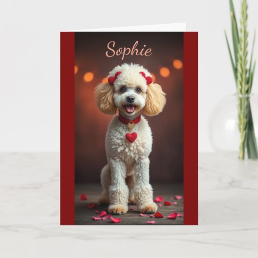 Poodle Portrait with Heart Bows Valentine's Day Karte (Vorderseite)