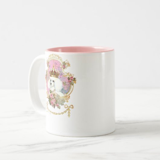 Poodle Princess in rosa Rosen Zweifarbige Tasse (Vorderseite Links)