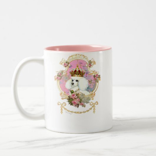 Poodle Princess in rosa Rosen Zweifarbige Tasse (Links)