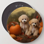 Poodle Puppy Autumn Delight Pumpkin Button (Vorne & Hinten)