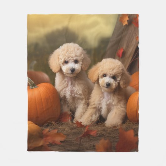 Poodle Puppy Autumn Delight Pumpkin Fleecedecke (Vorderseite)