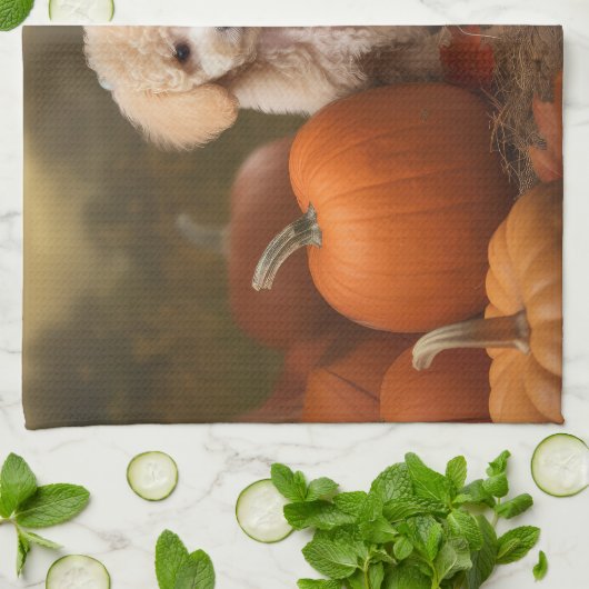 Poodle Puppy Autumn Delight Pumpkin Geschirrtuch (Gefaltet)