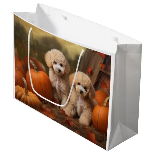 Poodle Puppy Autumn Delight Pumpkin Große Geschenktüte (Vorderseite Schrägansicht)