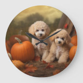 Poodle Puppy Autumn Delight Pumpkin Große Wanduhr (Vorderseite)