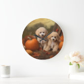 Poodle Puppy Autumn Delight Pumpkin Große Wanduhr (Zuhause)