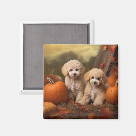 Poodle Puppy Autumn Delight Pumpkin Magnet (Vorderseite/Rückseite)