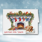 Poodle Puppy Wartete am Weihnachtsfeuer