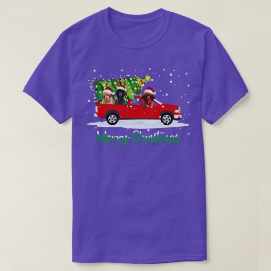 Poodle Red Car LKW Weihnachtsbaum Weihnachtsfest T-Shirt (Design vorne)
