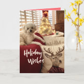 Poodle Reindeer Christmas Tre Folded Greeting Card Karte (Gelbe Blume)