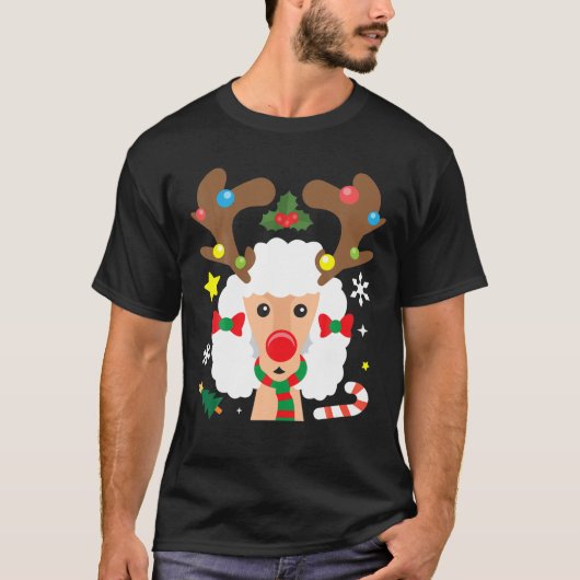 Poodle Reindeer Funny Niedlich Hund Mama Vater Wei T-Shirt (Vorderseite)
