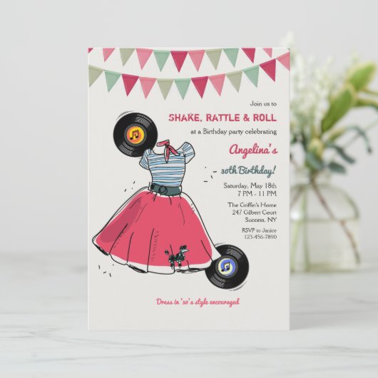 Poodle-Rock-Hop-Party Einladung (Stehend Vorderseite)