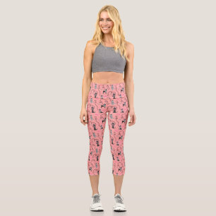 Poodle Rock Retro 50er Mod Pink Schwarz Süß Capri Leggings