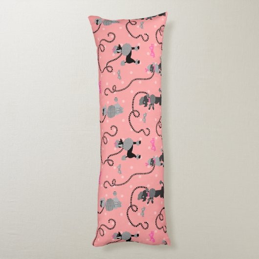 Poodle Rock Retro Rosa und Schwarz 50er Muster Seitenschläferkissen (Rückseite (Vertikal))