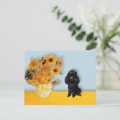 Poodle (Schwarz1) - Sonnenblumen Postkarte (Stehend Vorderseite)