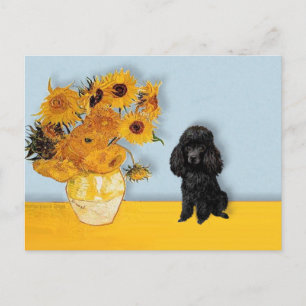 Poodle (Schwarz1) - Sonnenblumen Postkarte