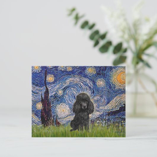 Poodle (schwarz 1) - Starry Night Postkarte (Stehend Vorderseite)