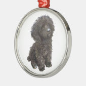 Poodle - Schwarzes Spielzeug Silbernes Ornament (Links)