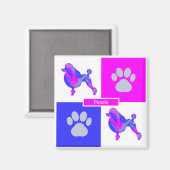 Poodle Silhouette Dog & Paw Pink und Blue Square Magnet (Vorderseite/Rückseite)