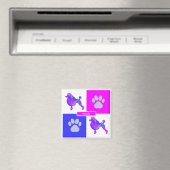 Poodle Silhouette Dog & Paw Pink und Blue Square Magnet (In Situ (Geschirrspüler))
