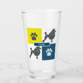 Poodle Silhouette Hund & Paw Gelb & Blau Grid Glas (Vorderseite)