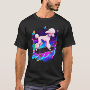 Poodle Skateboarding im Weltraum Retro Vintag T-Shirt
