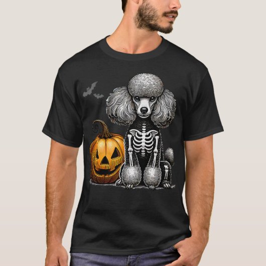 Poodle Skeleton Jack O Lantern Funny Dog Halloween T-Shirt (Vorderseite)