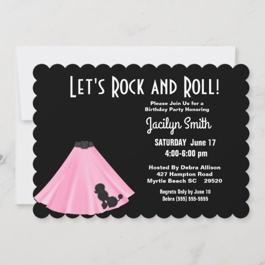 Poodle Skirt Geburtstagsfeier Einladungen (Vorderseite)