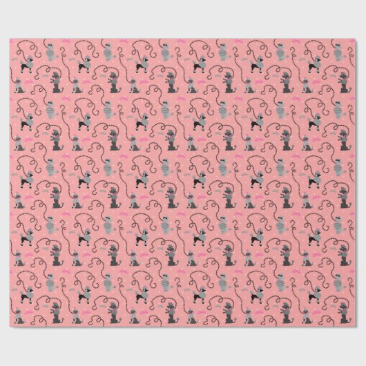 Poodle Skirt Retro Pink and Black 50s Pattern Geschenkpapier (Flach)