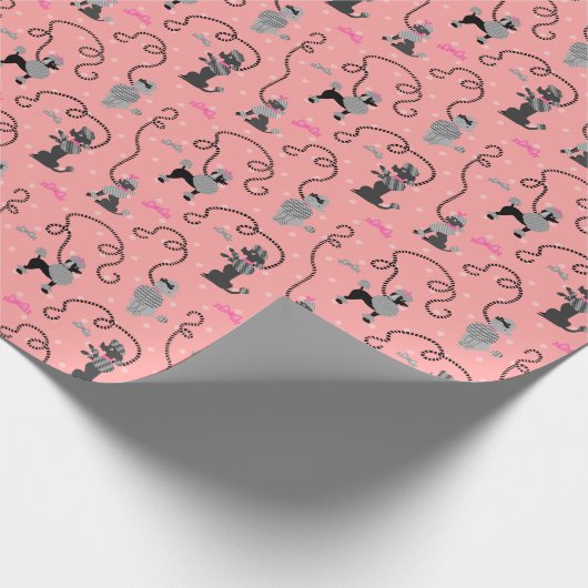 Poodle Skirt Retro Pink and Black 50s Pattern Geschenkpapier (Ecke)