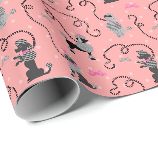 Poodle Skirt Retro Pink and Black 50s Pattern Geschenkpapier (Rolleneckpunkt)