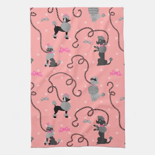 Poodle Skirt Retro Pink and Black 50s Pattern Handtuch (Vertikal)
