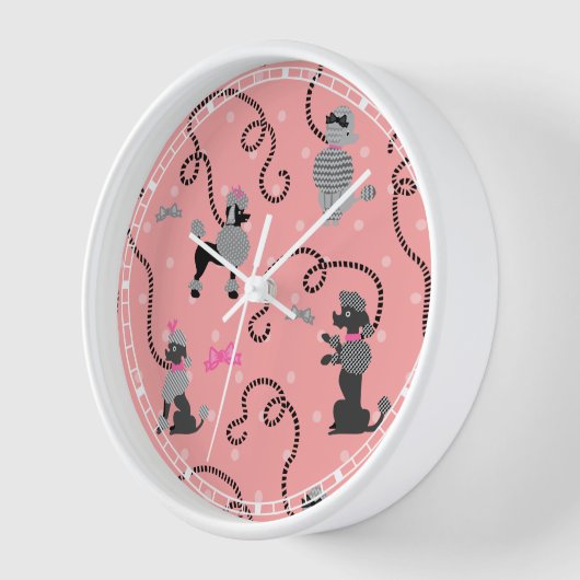 Poodle Skirt Retro Pink and Black 50s Pattern Wanduhr (Winkel)