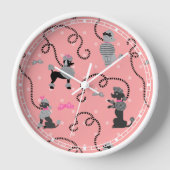 Poodle Skirt Retro Pink and Black 50s Pattern Wanduhr (Vorderseite)