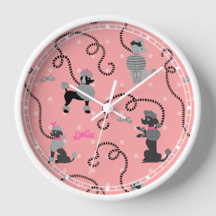 Poodle Skirt Retro Pink and Black 50s Pattern Wanduhr